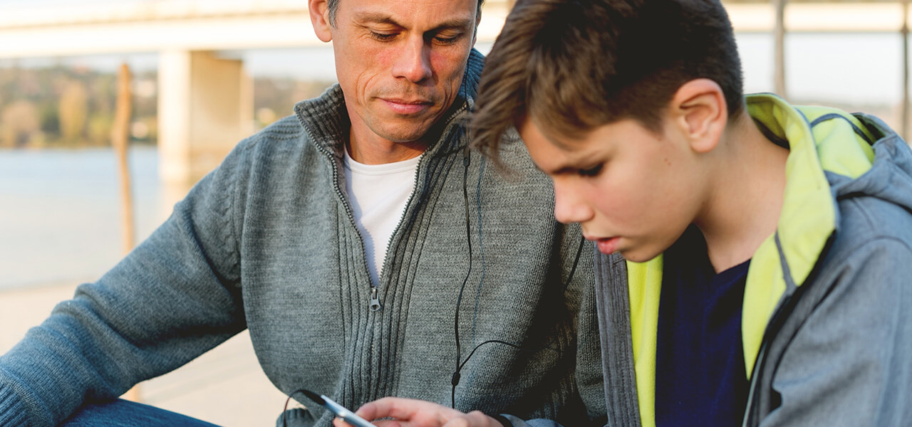 Dad & Teenage Son & Mobile